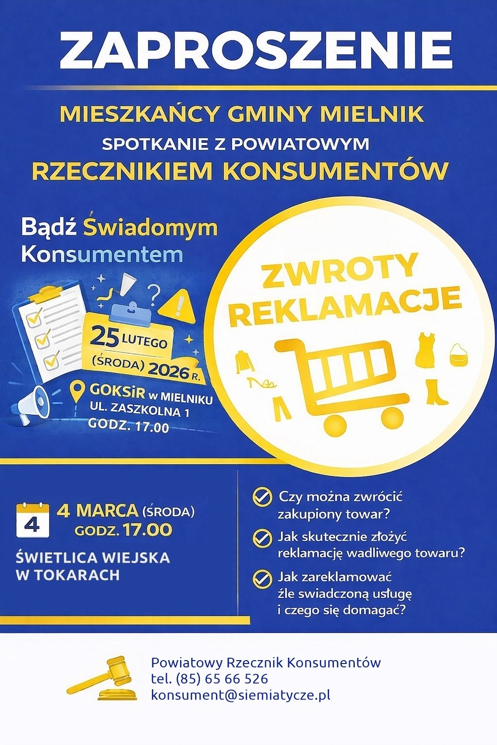 Plakat spotkania z&nbsp;powiatowym rzecznikiem konsument&oacute;w