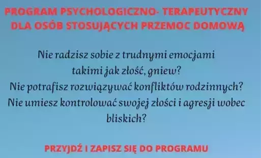 Zdjęcie do Rekrutacja do programu psychologiczno-terapeutycznego dla osób stosujących przemoc domową