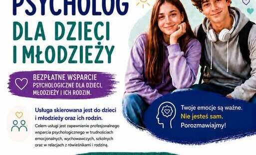 Plakat usługi bezpłatnego wsparcia psychologicznego dla dzieci i mlodzieży oraz ich rodzin