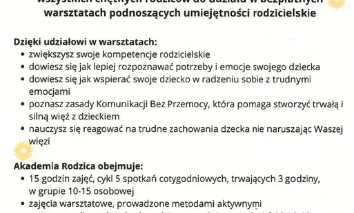 Plakat Warsztaty "Akademia rodzica"